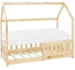 ML-Design Kinderbett 70x140 cm Natur &ndash; Spielbett mit Matratze, Dach, Lattenrost und
