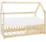 ML-Design Kinderbett 80x160 cm Natur mit Matratze, Rausfallschutz, Dach & Lattenrost,