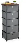 Relaxdays Kommode, 5 Stoffschubladen, Metall, Holzoptik, 105 x 43 x 33 cm,