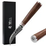 Wakoli Nussbaum Damast Sch&auml;lmesser mit 8 cm Klinge I Nussbaumholzgriff