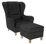 Supellex Sofia Ohrensessel mit Hocker | Design Kunstleder Texas Anthrazit