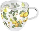 Ambiente Tasse 10cm Glas doppelwandig mit Zitronen & Schmetterling Motiv - 0,2L