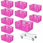 BRB 10 Euroboxen, 600x400x320 mm, lebensmittelecht, pink + Transportroller