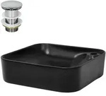 LuxeBath Waschbecken inkl. Ablaufgarnitur Silber ohne &Uuml;berlauf 43x43x12 cm Schwarz
