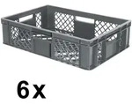 6x Eurobeh&auml;lter durchbrochen/Stapelkorb, PE-HD grau, Industriequalit&auml;t,