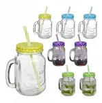 Relaxdays Trinkgl&auml;ser mit Deckel und Strohhalm, 8er Set Limonadengl&auml;ser, 400 ml,