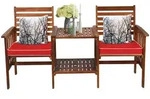 COSTWAY Gartenbank mit Tisch, 2-Sitzer Akazienholzbank mit Kissen & Schirmloch,...