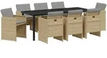 vidaXL 9-teiliges Garten-Esszimmer-Set mit Kissen in Beige aus Poly Rattan