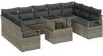 vidaXL 10-teiliges Garten-Sofa-Set mit Kissen in Grau aus Poly Rattan