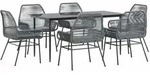 vidaXL 7-tlg. Garten-Essgruppe mit Kissen Grau Poly Rattan Glas