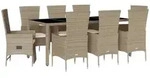 vidaXL 9-tlg. Garten-Essgruppe mit Kissen Beige Poly Rattan