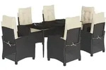 vidaXL 7-tlg. Garten-Essgruppe mit Kissen Schwarz Poly Rattan