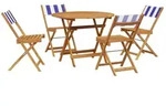 vidaXL 5-tlg. Garten-Essgruppe Stoff und Massivholz Blau und Wei&szlig;