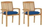 vidaXL Gartenst&uuml;hle 2 Stk. mit Blauen Kissen Massivholz Teak