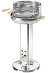 BURI Edelstahl-S&auml;ulengrill rund &oslash; ca. 39cm Holzgriffe Warmhalterost verchromt