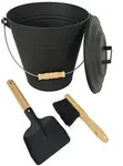 Relaxdays Ascheeimer mit Deckel, 15 Liter, inkl. Aschebesen & Kaminschaufel,