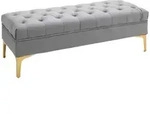 STILVORA Sitzbank Samt Hellgrau 118x45x42 cm mit Knopfheftung und goldfarbenen