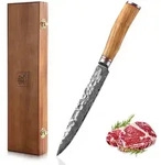 Zayiko Minami Damast Fleischmesser I 20 cm Klinge I Olivenholzgriff I Holzbox