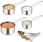 Relaxdays Messbecher und Messl&ouml;ffel Set, 8-teilig, Edelstahl, US-Gr&ouml;&szlig;en &