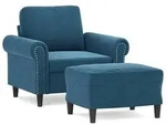vidaXL Sessel mit Hocker Blau 60 cm Samt