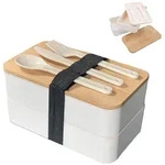 Intirilife Lunch Box Bento Box mit 3 F&auml;chern und Besteck in Wei&szlig; - 18.5. x...