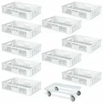 BRB 10 Euroboxen, 600x400x150 mm, lebensmittelecht, wei&szlig; + Transportroller