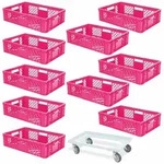 BRB 10 Euroboxen, 600x400x150 mm, lebensmittelecht, pink + Transportroller