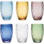 Zafferano Set aus 6 bunten Trinkgl&auml;sern mit Rautenmuster aus mundgeblasenem Glas,