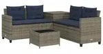 vidaXL Gartensofa mit Tisch und Kissen L-f&ouml;rmig Grau Polyrattan