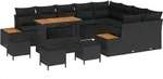 vidaXL Garten-Sofa-Set mit Kissen mit Speicher Schwarz Poly Rattan