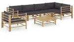 vidaXL 7-tlg. Garten-Lounge-Set mit Dunkelgrauen Kissen Bambus