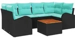 vidaXL Gartensofa-set 7 pcs Schwarz und T&uuml;rkis Poly-Rattan