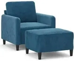 vidaXL Sessel mit Hocker Blau 60 cm Samt