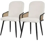 ML-Design Esszimmerst&uuml;hle 2er Set Beige, Stoff, Rattan-Optik Armlehnen, gepolstert,