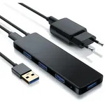 Primewire USB 3.2 Hub mit Netzteil, Ultra Slim 4-Port Verteiler, Datenhub f&uuml;r PC PS4