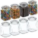 Relaxdays Vorratsgl&auml;ser mit Deckel, 8er Set, Glas, 750 ml, eckige Vorratsdosen,