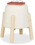 Relaxdays Sitzhocker, Teddyfell, Holzbeine, HxD: 40 x 30 cm, Wohnzimmer,