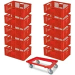 BRB 10 Euroboxen, 600x400x240 mm, lebensmittelecht, rot + GRATIS Transportroller