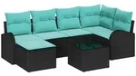 vidaXL Sofa Set mit Kissen 7 pcs Schwarz und T&uuml;rkis Poly-Rattan