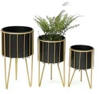 DanDiBo Blumenhocker mit Topf Metall Gold Schwarz Rund 3er Set Blumenst&auml;nder...