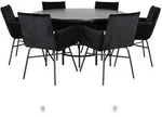 Copenhagen Essgruppe Esstisch braun und 6 Pippi Esszimmerst&uuml;hle Velour schwarz.
