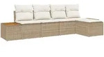 vidaXL 5-teiliges Garten Sofa Set mit Kissen Beige Poly Rattan Akazie