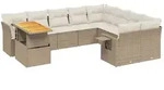 vidaXL 10-tlg. Garten-Sofagarnitur mit Kissen Beige Poly Rattan
