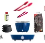 LotusGrill S Small Kompakt Starter-Set Tiefblau der raucharme Holzkohlegrill...