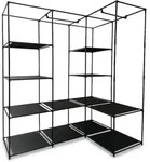 Relaxdays Eckschrank, HBT: 170 x 130 x 8 cm, 2 Kleiderstangen, 12 Ablagen, Eisen,