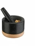 Relaxdays M&ouml;rser mit St&ouml;&szlig;el, Holzuntersetzer, Granit, HxD: 8,5 x 14 cm,