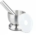Relaxdays M&ouml;rser mit St&ouml;&szlig;el, aus Edelstahl, mit Deckel, Gew&uuml;rze, Kr&auml;uter,