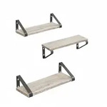 Relaxdays Wandregal, 3er Set, 3 Gr&ouml;&szlig;en: 30, 35, 40 cm Breite, Holzoptik & Metall,