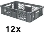 12x Eurobeh&auml;lter durchbrochen/Stapelkorb, PE-HD grau, Industriequalit&auml;t,