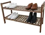 Relaxdays Schuhregal Akazienholz, 6 Paar Schuhe, 2 Schuhablagen, HxBxT: 41 x 69 x 26